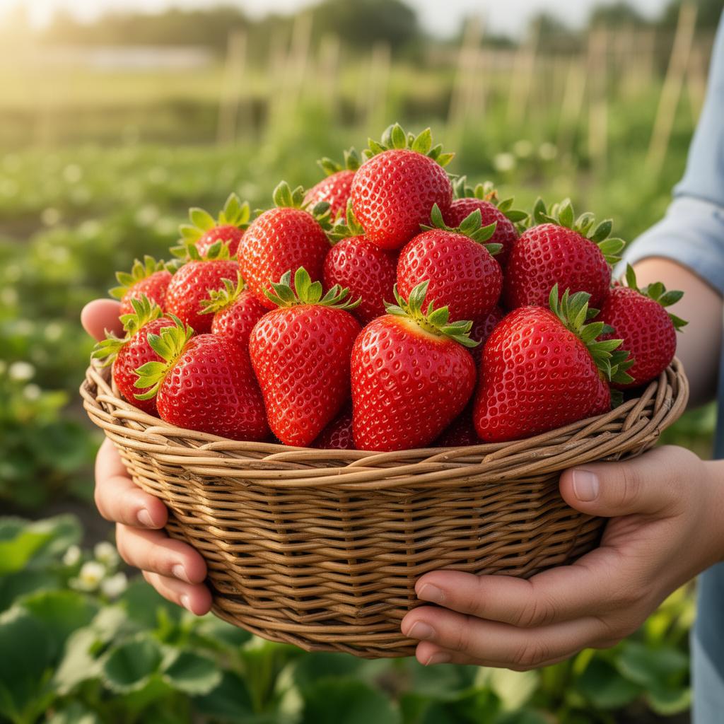 Кошик зі свіжою полуницею